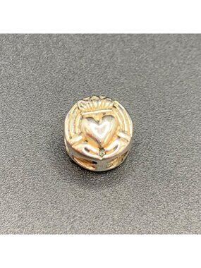 Round Claddagh Heart Slide Charm Silver Tone w/ Darkened Heart Insets